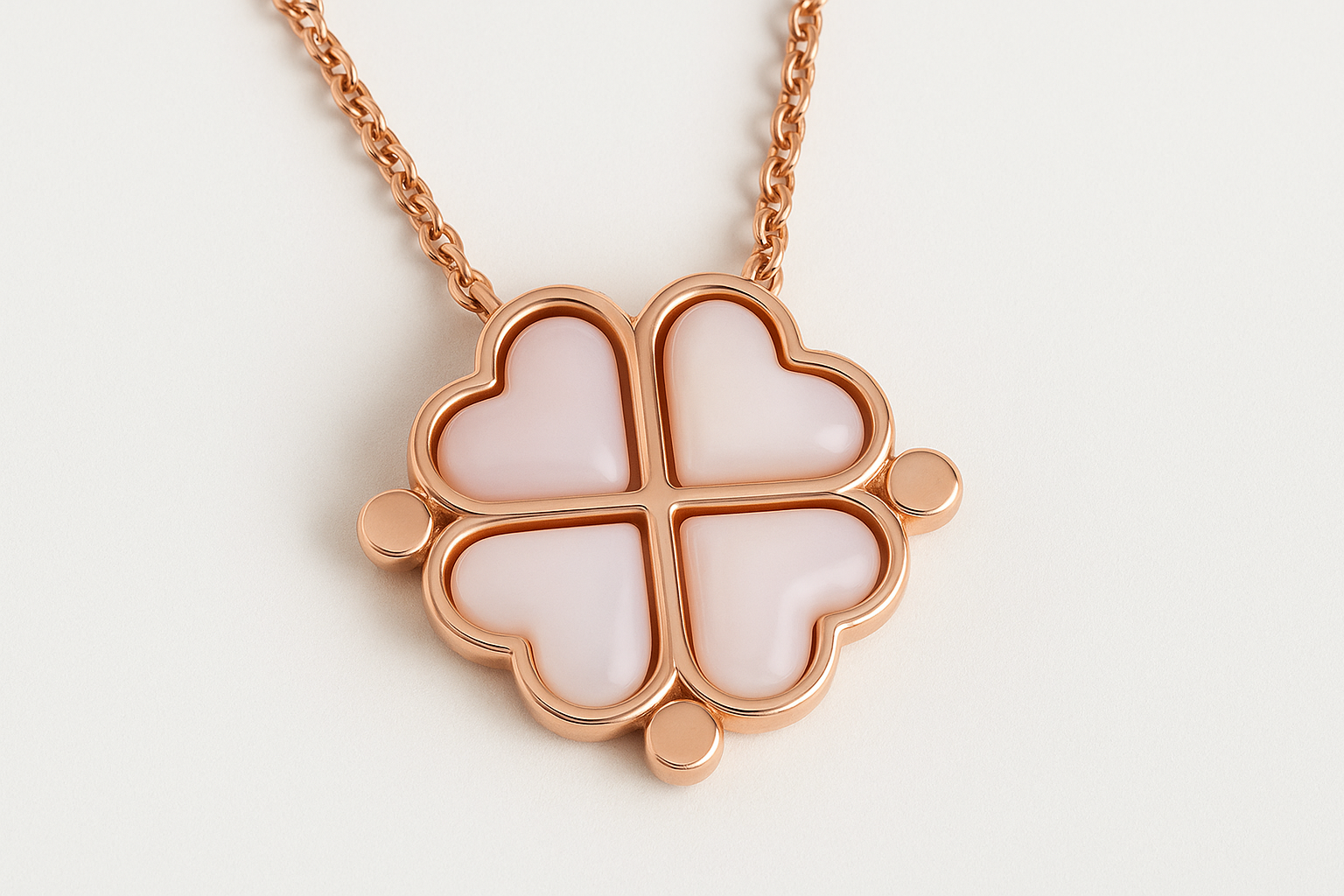 Close-up of the four-leaf clover pendant showing intricate details