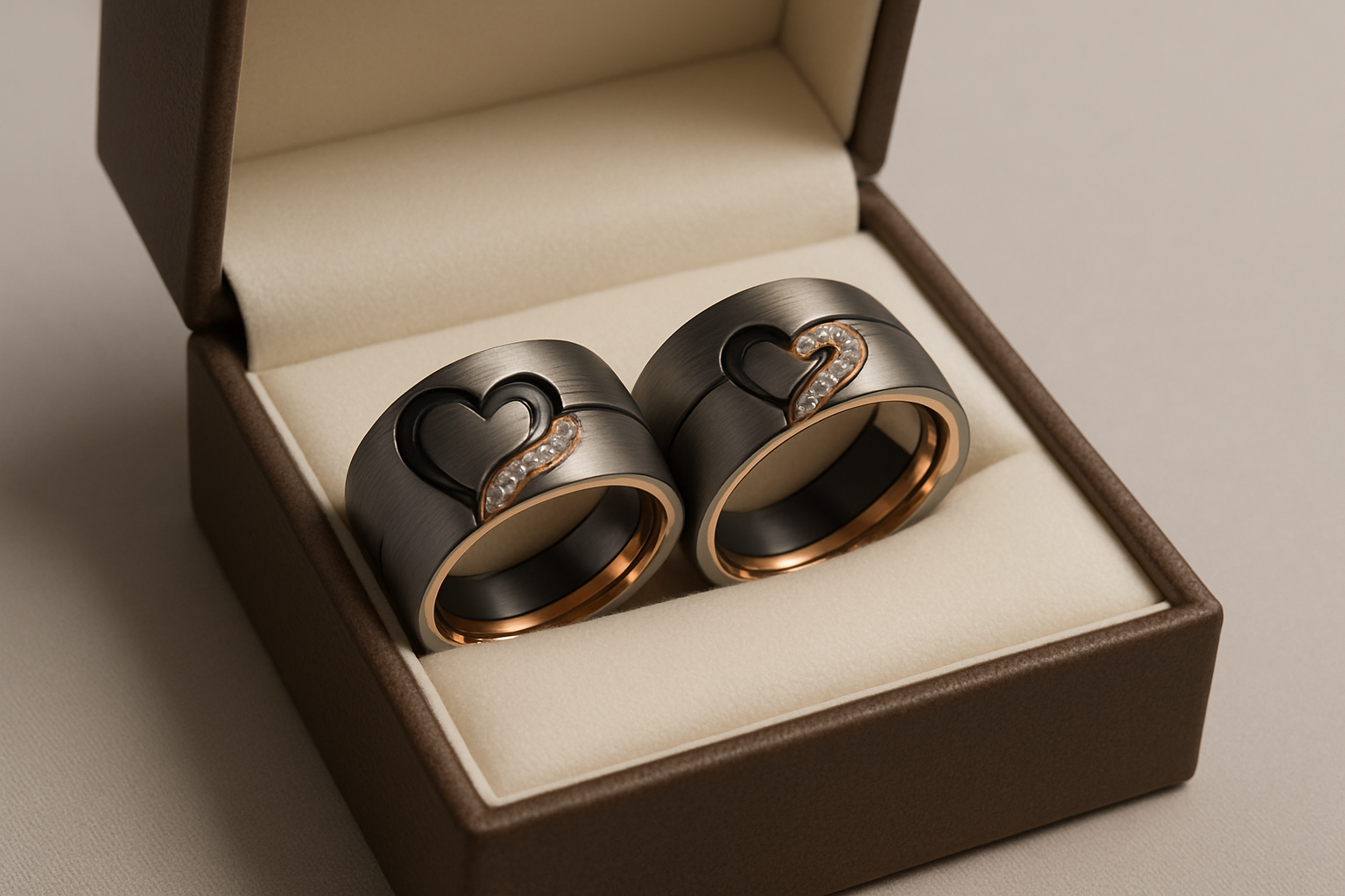 Couple's ring set in jewelry box