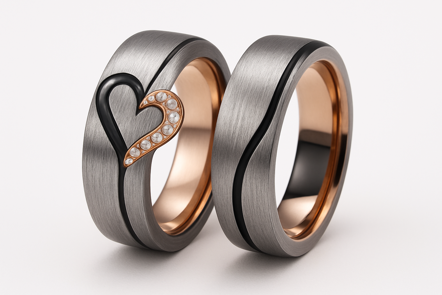 Couple's ring set standing upright