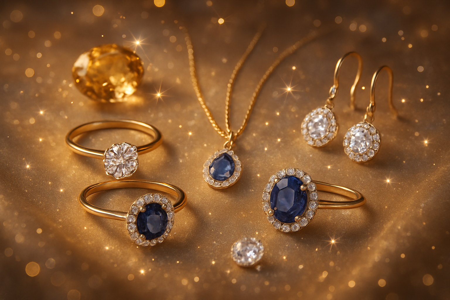 Elegant jewelry arrangement with sparkling gems