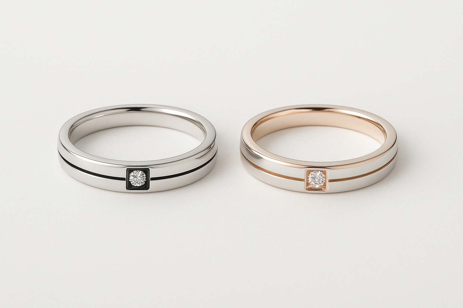 Matching wedding ring set laying flat