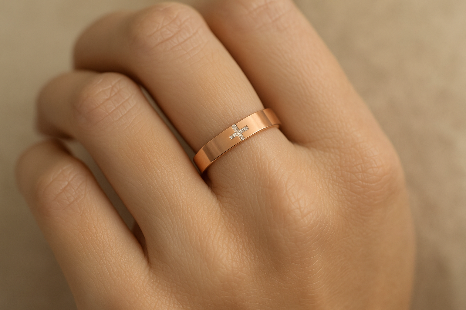 Diamond Cross Gold Matte Band with Polished Highlight