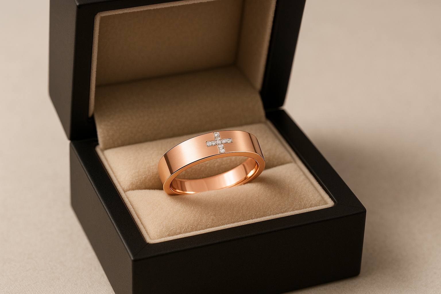 Diamond Cross Gold Matte Band with Polished Highlight