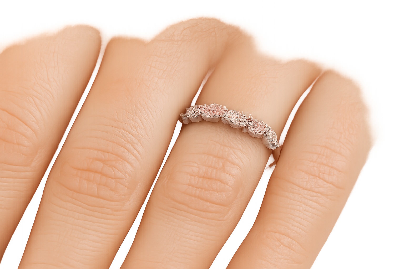 Ring shown on a hand demonstrating scale and wearability