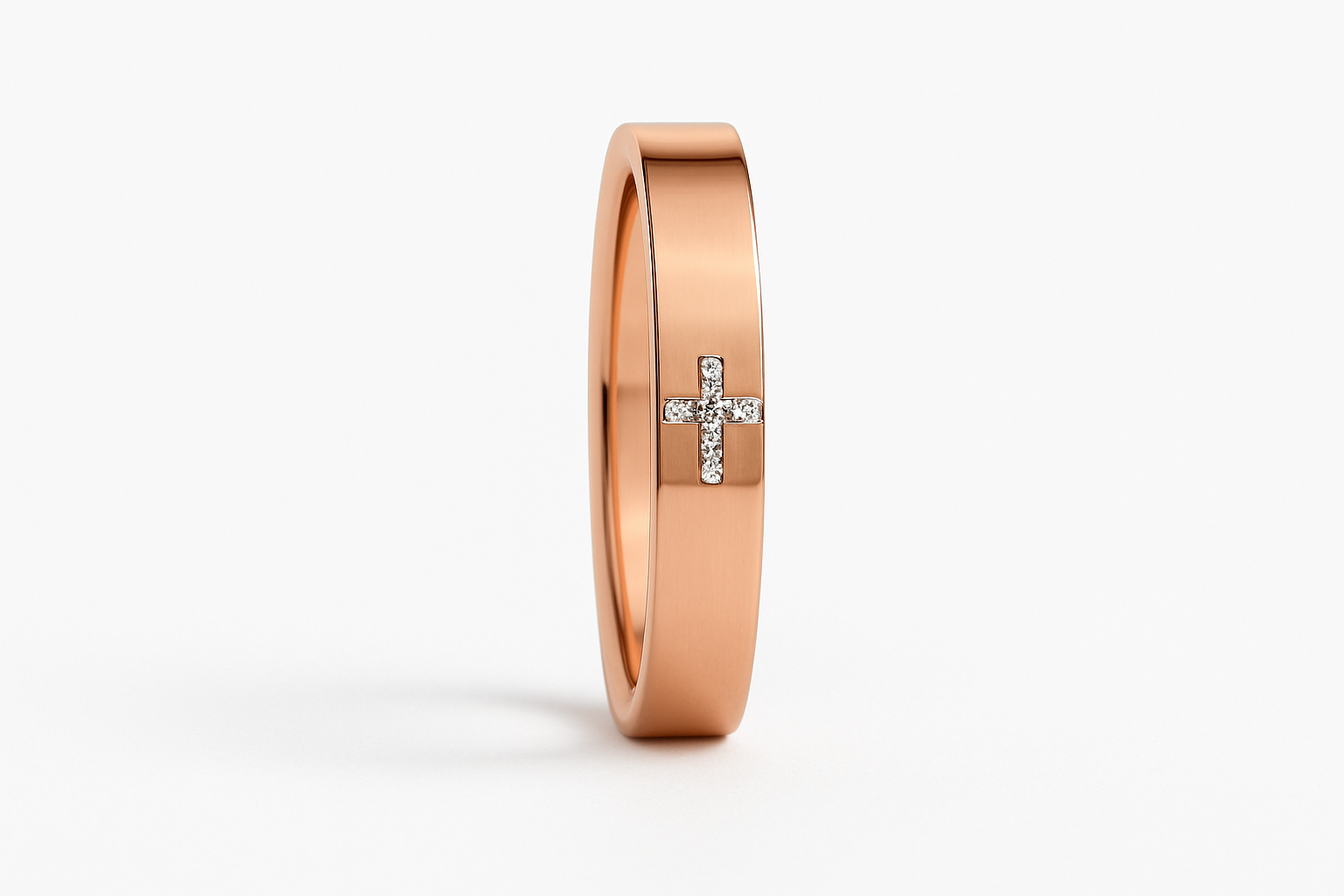Diamond Cross Gold Matte Band with Polished Highlight