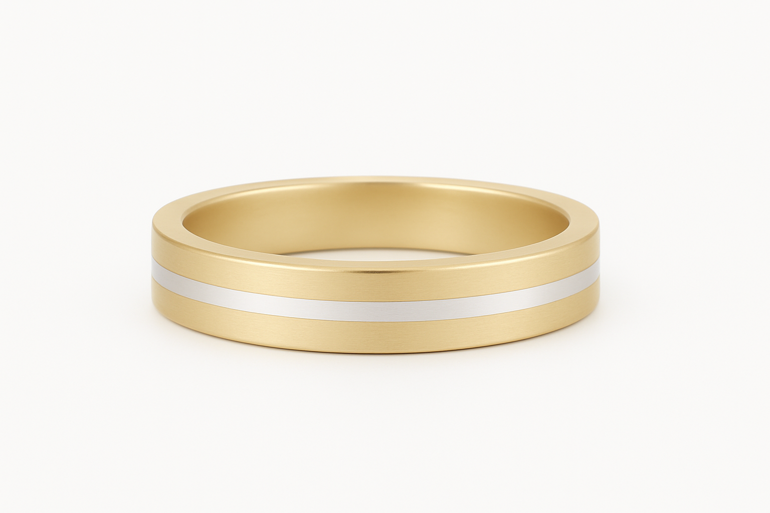 Three different angle views of the gold wedding band ring