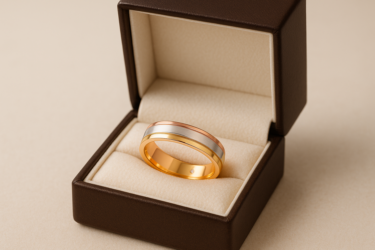 Tri-tone ring in jewelry box