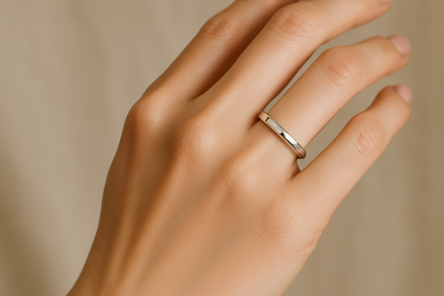White gold ring being worn on hand